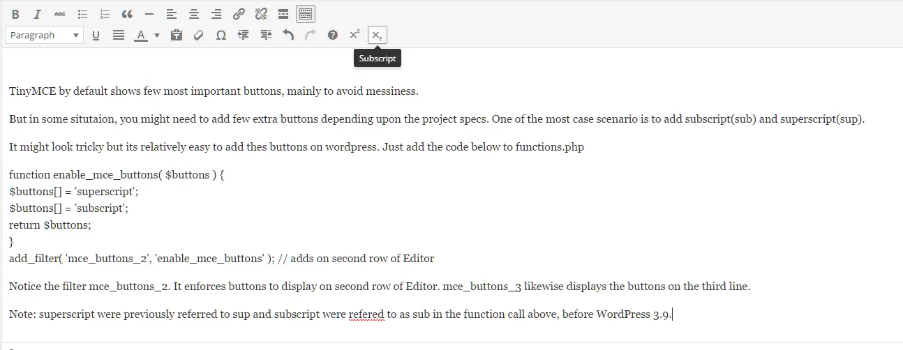 Enabling hidden MCE superscripts and subscripts buttons